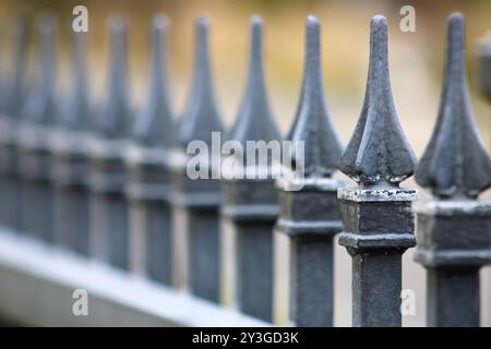 pali di recinzione in ferro battuto nero Foto Stock