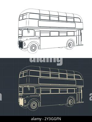 Illustrazione vettoriale stilizzata dei progetti di un autobus a due piani Illustrazione Vettoriale