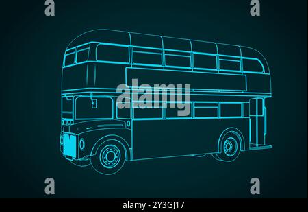 Illustrazione vettoriale stilizzata dei progetti di un autobus a due piani Illustrazione Vettoriale