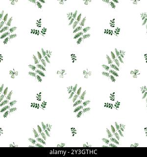 Motivo senza cuciture con foglie di acquerello e felce Foto Stock