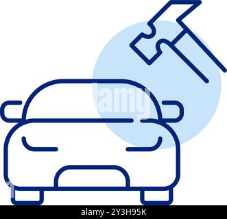 Auto e martello. Manutenzione e riparazioni del veicolo, carrozzeria automatica. Pixel Perfect, icona del vettore di traccia modificabile Illustrazione Vettoriale