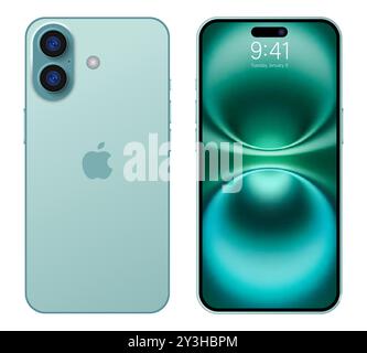 IPhone 16 se verde, più mockup. Editoriale Illustrazione Vettoriale