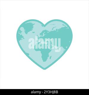 Illustrazione vettoriale della mappa del mondo a forma di cuore Illustrazione Vettoriale