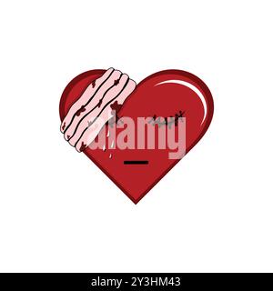 Broken Heart with Bandage and Tears: Sad Emotional Concept Vector Illustration Illustrazione Vettoriale