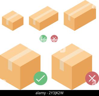 Set di icone di scatola di cartone, stoccaggio, pacco con disponibilità. Vettore per il concetto di stock e servizi di consegna. Illustrazione Vettoriale