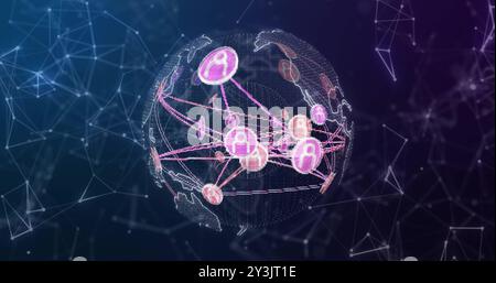 Immagine della rete di connessioni con icone di persone in tutto il mondo Foto Stock