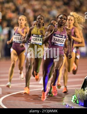 Noélie Yarigo del Benin gareggia nella gara femminile dei 800 m alle finali di atletica Memorial Van Damme Diamond League al King Baudouin Stadium di Bru Foto Stock