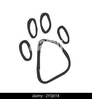 Footprint animale domestico. Stampe Paw. Vettore cane o gatto, icona. Cucciolo del piede isolato su sfondo bianco. Zampa silhouette nera. Simpatica stampa di zampa. Passeggiate per des Illustrazione Vettoriale