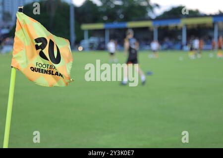 Brisbane, Australia. 14 settembre 2024. Perry Park, 14 settembre 2024: Calcio d'angolo del Queensland durante la partita tra Moreton City Excelsior e Melbourne Victory nei quarti di finale di Coppa Australia a Perry Park Matthew Starling (Promediapix/SPP) credito: SPP Sport Press Photo. /Alamy Live News Foto Stock