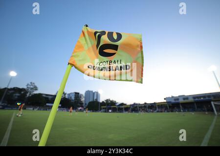 Brisbane, Australia. 14 settembre 2024. Perry Park, 14 settembre 2024: Calcio d'angolo del Queensland durante la partita tra Moreton City Excelsior e Melbourne Victory nei quarti di finale di Coppa Australia a Perry Park Matthew Starling (Promediapix/SPP) credito: SPP Sport Press Photo. /Alamy Live News Foto Stock