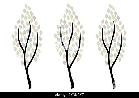 Illustrazione moderna e minimalista di tre alberi in colori autunnali Foto Stock