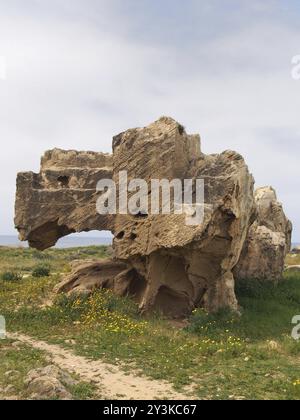 Tomba in pietra scolpita esposta con gradini nella tomba dell'area dei re a paphos cipro Foto Stock