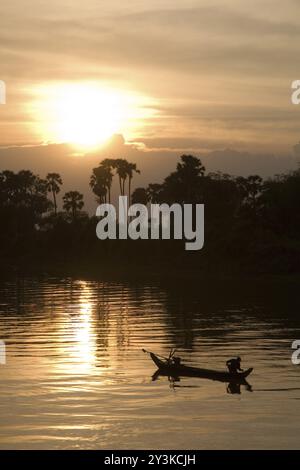 Tramonto sul fiume Mekong Foto Stock