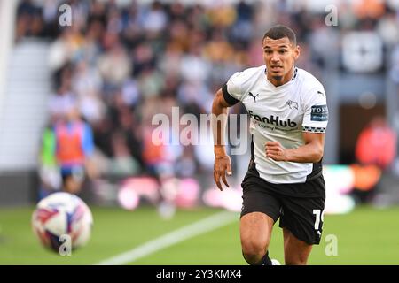 Kayden Jackson di Derby County durante la partita del Campionato Sky Bet tra Derby County e Cardiff City al Pride Park di Derby sabato 14 settembre 2024. (Foto: Jon Hobley | mi News) crediti: MI News & Sport /Alamy Live News Foto Stock