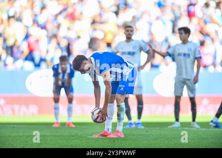 Cornella El Prat, ESP. 14 settembre 2024. RCD ESPANYOL vs DEPORTIVO ALAVES 14 settembre 2024 Puado (7) dell'RCD Espanyol durante la partita tra RCD Espanyol e FC Barcelona corrispondente alla quinta giornata di la Liga EA SPORTS allo stadio RCDE di Barcellona, Spagna. Crediti: Rosdemora/Alamy Live News Foto Stock