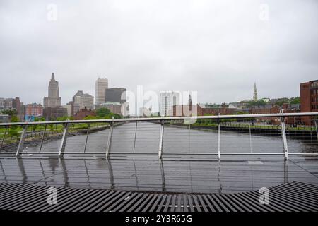 Vista panoramica del centro città dall'alto del fiume Providence. Foto Stock