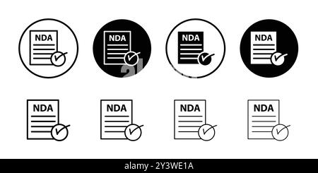 Logo icona NDA contorno vettoriale in bianco e nero Illustrazione Vettoriale