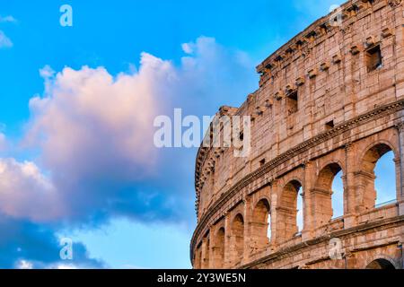 A close-up view of the Colosseum at sunset, Rome, Italy Foto Stock