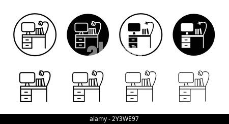 Icona della tabella di studio, logo, contorno vettoriale in bianco e nero Illustrazione Vettoriale