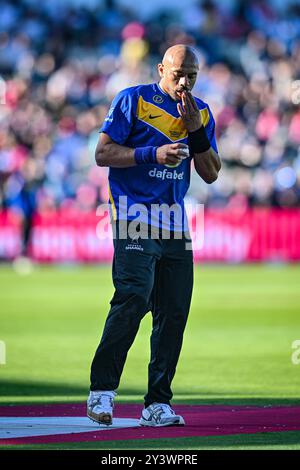 Edgbaston, Birmingham, Regno Unito. 14 settembre 2024. Vitality Blast T20 League Cricket Finals Day; semifinale, Gloucester, Sussex; Tymal Mills of Sussex Credit: Action Plus Sports/Alamy Live News Foto Stock