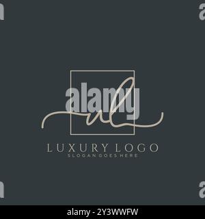 Design del logo di scrittura a mano iniziale UL Illustrazione Vettoriale