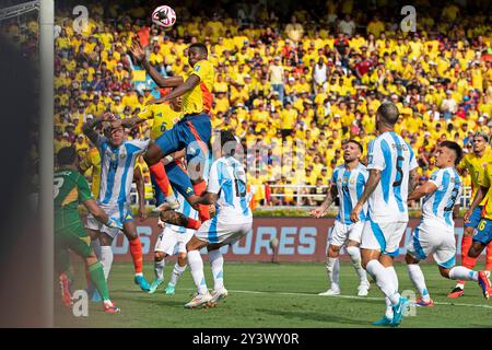 10 settembre 2024: Metropolitano Robert Melendez, Barranquilla, Colombia: Qualificazione ai Mondiali 2026, Colombia contro Argentina: Yerson Mosquera colombiano segna il suo gol con un colpo di testa Foto Stock