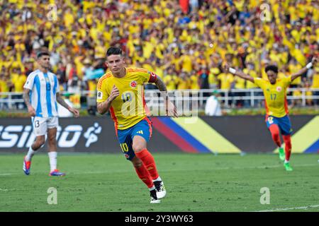 10 settembre 2024: Metropolitano Robert Melendez, Barranquilla, Colombia: Qualificazione ai Mondiali 2026, Colombia contro Argentina: James Rodríguez colombiano celebra il suo gol Foto Stock