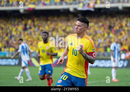 10 settembre 2024: Metropolitano Robert Melendez, Barranquilla, Colombia: Qualificazione ai Mondiali 2026, Colombia contro Argentina: James Rodríguez colombiano celebra il suo gol Foto Stock