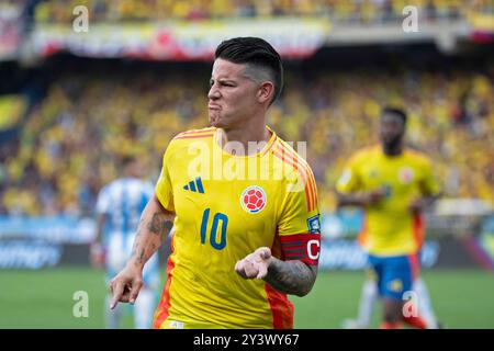 10 settembre 2024: Metropolitano Robert Melendez, Barranquilla, Colombia: Qualificazione ai Mondiali 2026, Colombia contro Argentina: James Rodríguez colombiano celebra il suo gol Foto Stock