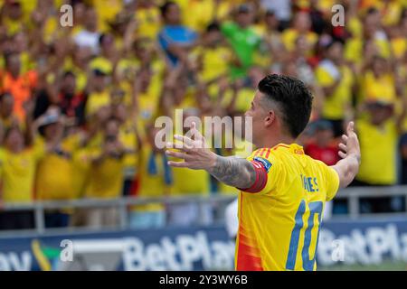 10 settembre 2024: Metropolitano Robert Melendez, Barranquilla, Colombia: Qualificazione ai Mondiali 2026, Colombia contro Argentina: James Rodríguez colombiano celebra il suo gol Foto Stock