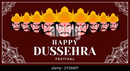 happy dussehra festival illustrazione orizzontale con banner dal design piatto Illustrazione Vettoriale