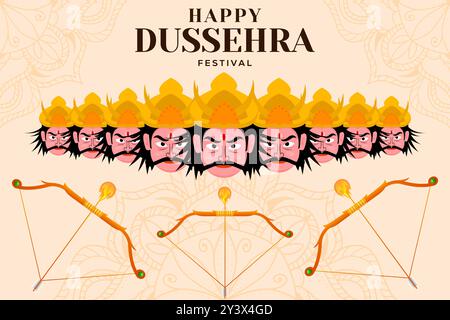 illustrazione di sfondo del festival happy dussehra con design piatto Illustrazione Vettoriale