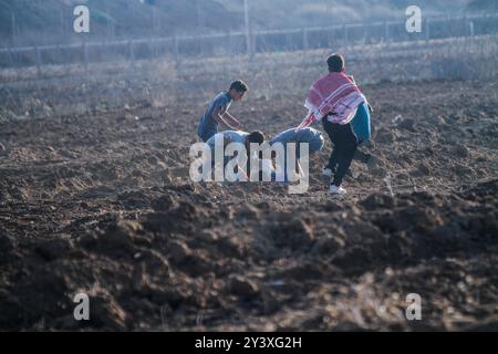Gaza, Palestina. 1 novembre 2019. I manifestanti palestinesi si scontrano con le forze israeliane ad Abu Safya, nel nord della Striscia di Gaza, durante le manifestazioni di questo venerdì. Secondo il ministero della salute di Gaza decine di manifestanti sono stati feriti da proiettili vivi o colpi rivestiti di gomma e da gas lacrimogeni sparati dall’esercito israeliano nelle manifestazioni odierne lungo il confine tra Gaza e Israele. I palestinesi si erano riuniti in diverse località lungo il confine della Striscia di Gaza con Israele venerdì pomeriggio, nell’ambito delle grandi marce settimanali per il rimpatrio, chiedendo la revoca del rigido blocco israeliano di 12 anni a Gaza. Foto Stock