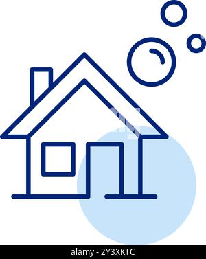 Casa e bolle. Servizi di pulizia della casa, soggiorno fresco e pulito. Pixel Perfect, icona del vettore di traccia modificabile Illustrazione Vettoriale