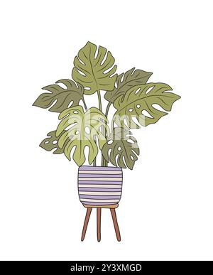 Disegno vettoriale del contorno colorato dell'impianto Monstera Home Illustrazione Vettoriale
