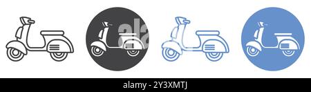Icona scooter icona bicicletta simbolo vettoriale o set di insegne con contorno bianco e nero Illustrazione Vettoriale