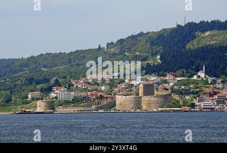 Situato a Canakkale, Turchia, il castello di Kilitbahir fu costruito nel XV secolo. Foto Stock