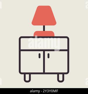 Comodino con icona vettoriale della lampada. Simbolo grafico per design di mobili, siti Web e app, logo, app, interfaccia utente Illustrazione Vettoriale