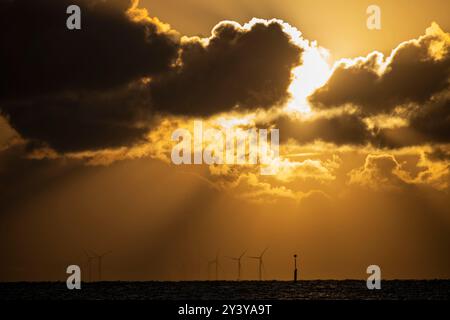 Alba estiva sull'estuario del Tamigi, Kent, Regno Unito Foto Stock