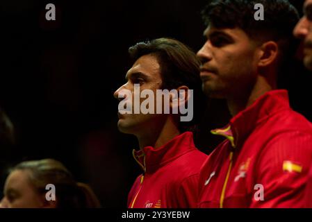 David Ferrer capitano della squadra spagnola durante la finale di Coppa Davis del girone B 1 il 15 settembre 2024 al Pabellon Municipal de Fuente San Lu Foto Stock