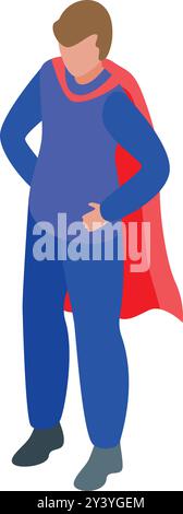 Il supereroe in un mantello rosso è in piedi con le mani sui fianchi Illustrazione Vettoriale