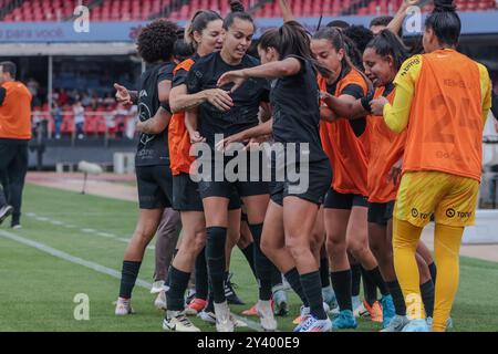 San Paolo, San Paolo, Brasile. 15 settembre 2024. San Paolo (SP), 09/15/2024 Ã¢â‚¬' SOCCER/BRAZILIAN/WOMEN/SAOPAULO/CORINTHIANS/SP - Millene di Corinthians segna e celebra il suo gol nella partita tra San Paolo e Corinthians per la finale del Campionato brasiliano femminile 2024 allo stadio Morumbis, questa domenica 15 settembre 2024 (immagine di credito: © Tomze Fonseca/TheNEWS2 via ZUMA Press WS2) SOLO USO EDITORIALE! Non per USO commerciale! Foto Stock