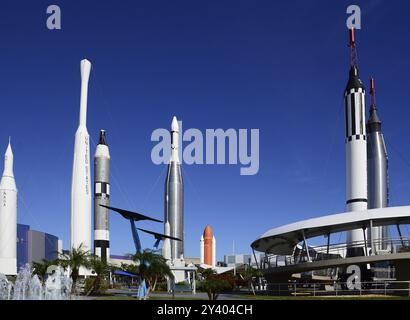 Rocket Garden al Kennedy Space Center, Florida, Stati Uniti. Rocket Garden im Kennedy Space Center, Florida, Stati Uniti, Nord America Foto Stock