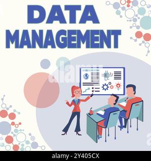 Testo della scrittura a mano Gestione dei dati, discipline di approccio aziendale correlate alla gestione dei dati come risorsa preziosa presentazione del concetto di rapporto di progetto, Rep Foto Stock