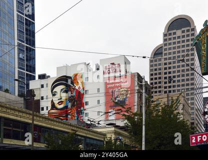 Scena di strada nel centro di Seattle, Washington, Stati Uniti, Nord America Foto Stock