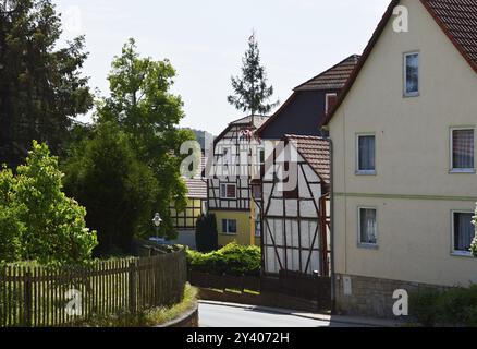 Edifici storici nel villaggio di Grosskochberg, Turingia, Germania, Europa Foto Stock