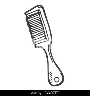 Pettini piatti con manico in stile doodle. Contorno isolato. Illustrazione Vettoriale