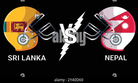 Sri Lanka vs Nepal 3D Illustration Vector Flags over cricket Helmet for Versus Match with Black background Illustrazione Vettoriale