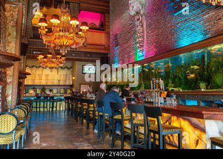 Hoboken, New Jersey, Stati Uniti, periferia, vista grandangolare, all'interno del bar locale, persone, uomini seduti al bar Foto Stock