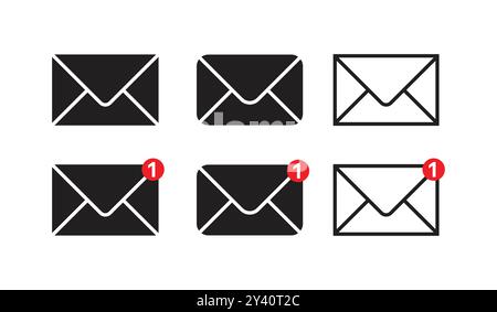 Set di icone e-mail, set di icone messaggio Web, icona ricezione e invio e-mail Illustrazione Vettoriale